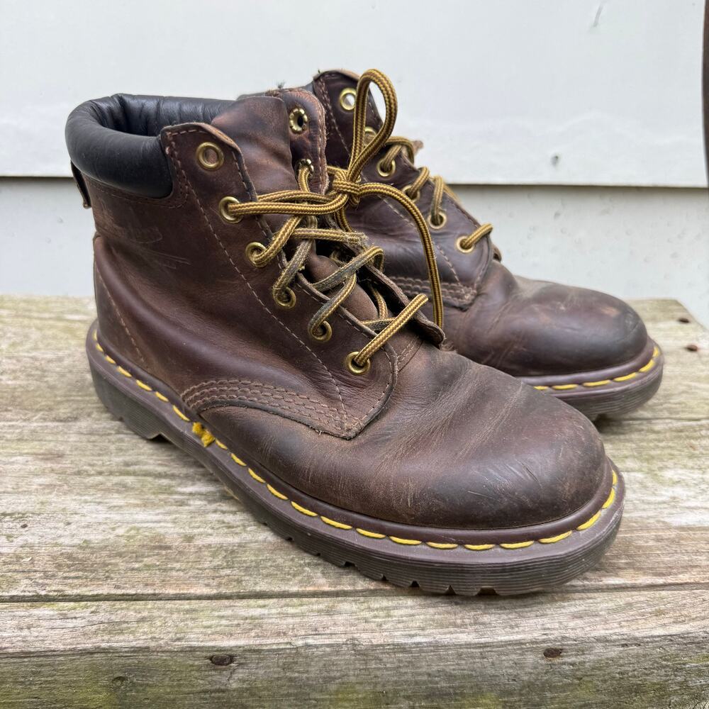 VTG 90s Dr Martens Doc Made in England 6-eyelet brown leather chunky boots UK5